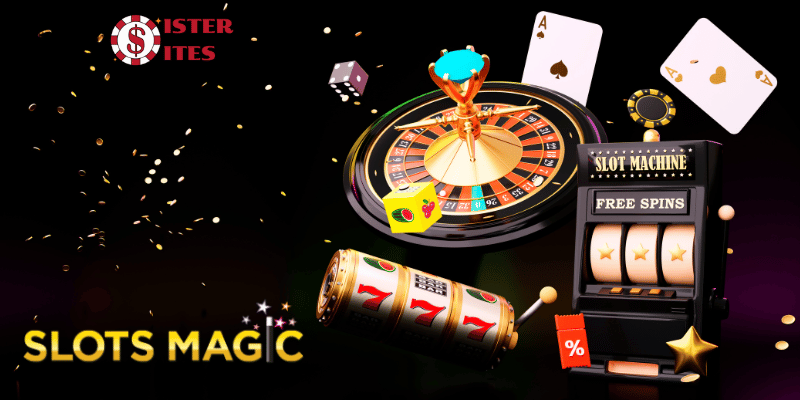 Slots Magic logo with casino elements.