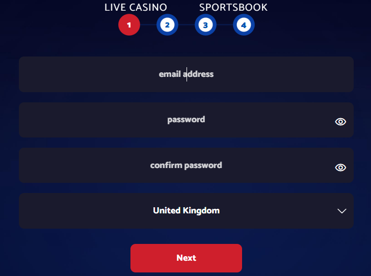 Registration form at All British Casino website