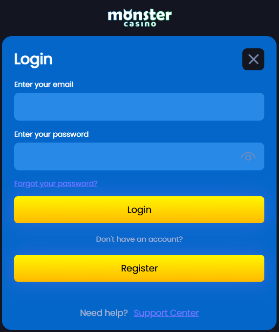 Monster casino login form