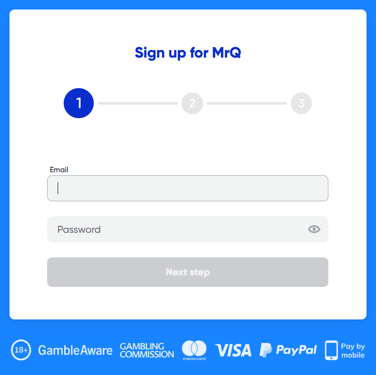 Casino registration form