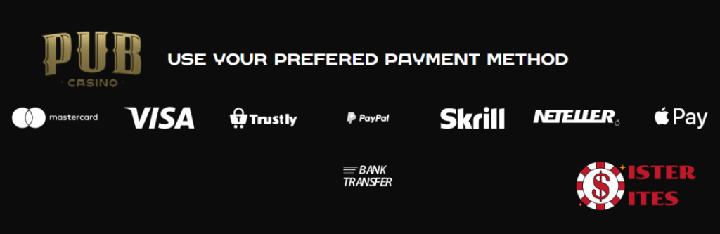 Logos of payments methods at Pub Casino UK