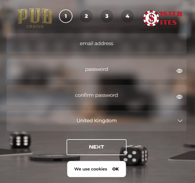 Registration form at Pub Casino